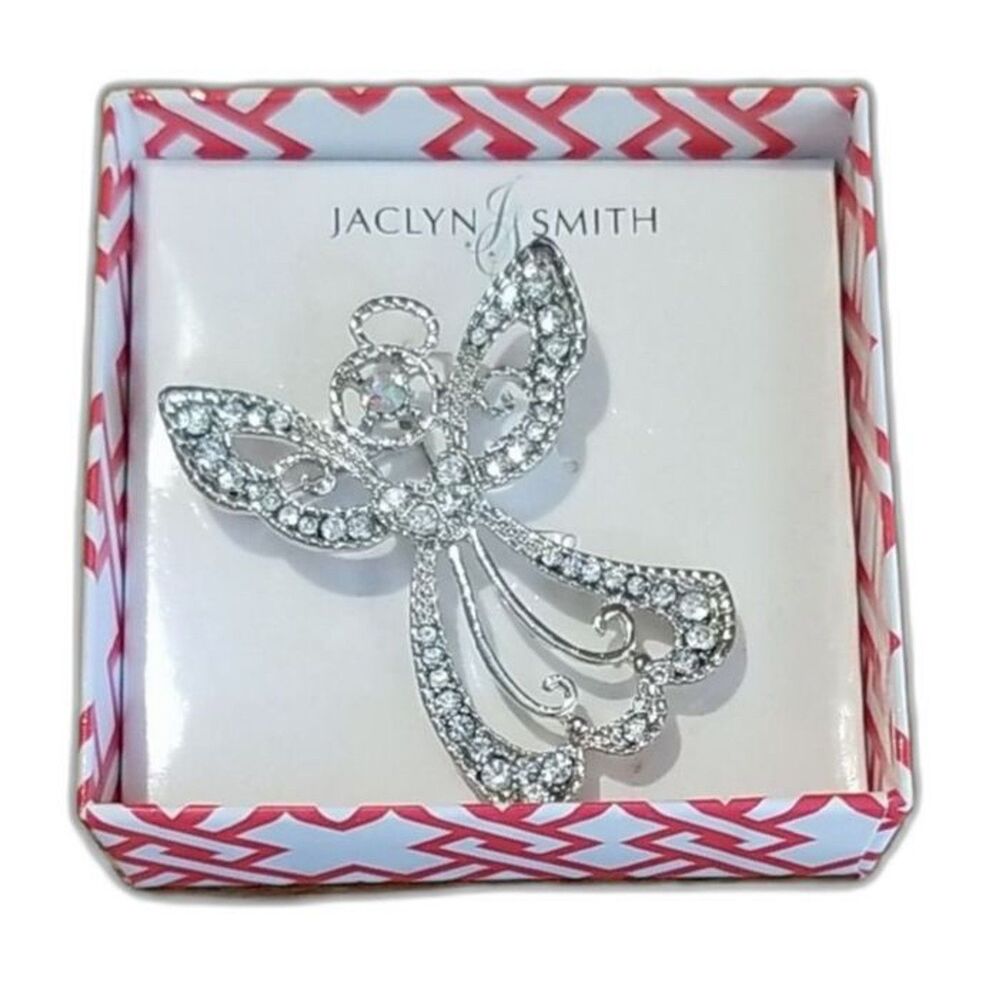 Jaclyn Smith Silver Angel Pin Brooch Sparkling Crystals NIB Vintage Angelcore